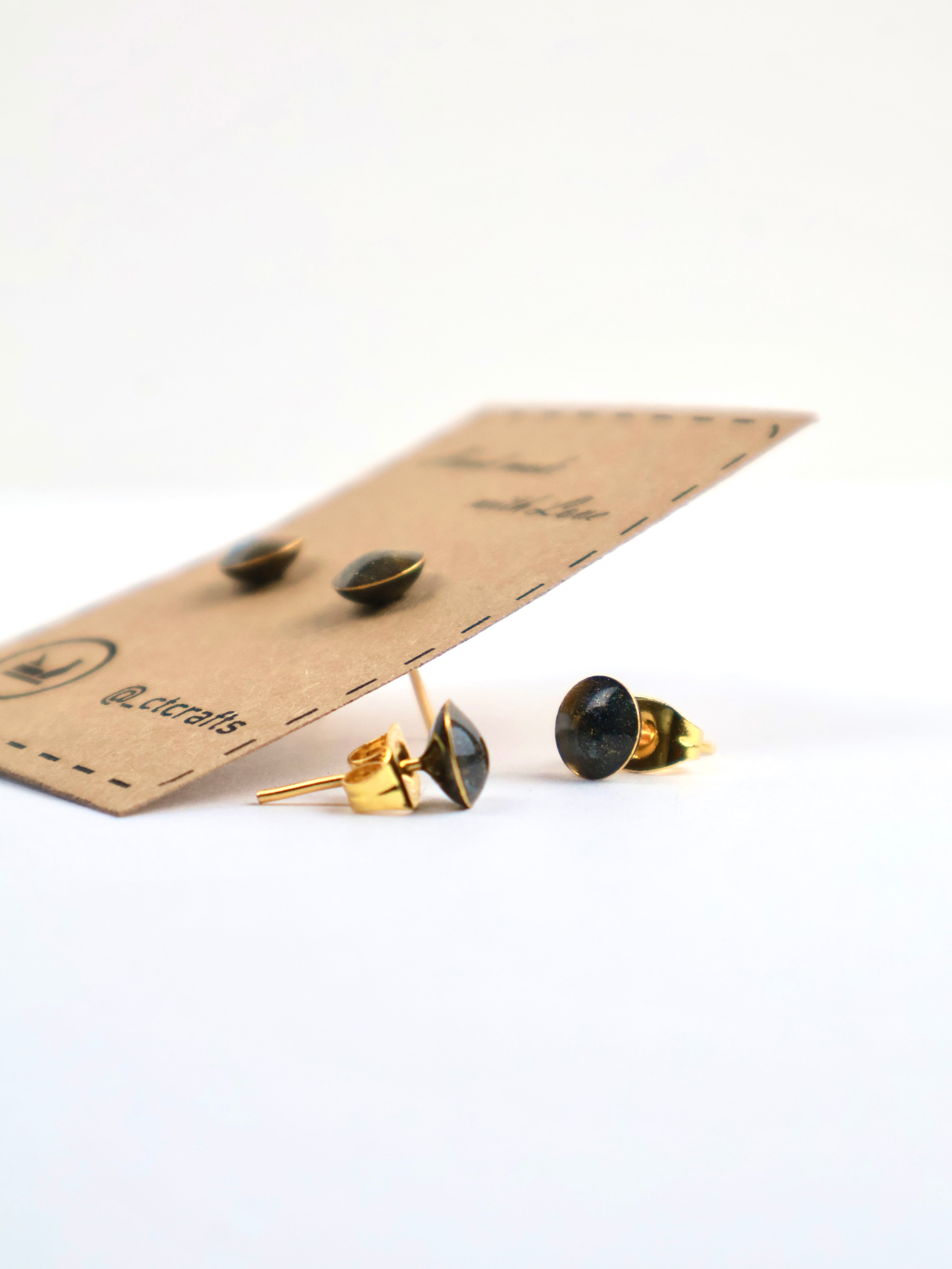 "Eclipse" Stud Earrings – Dark Grey Resin & Stainless Steel