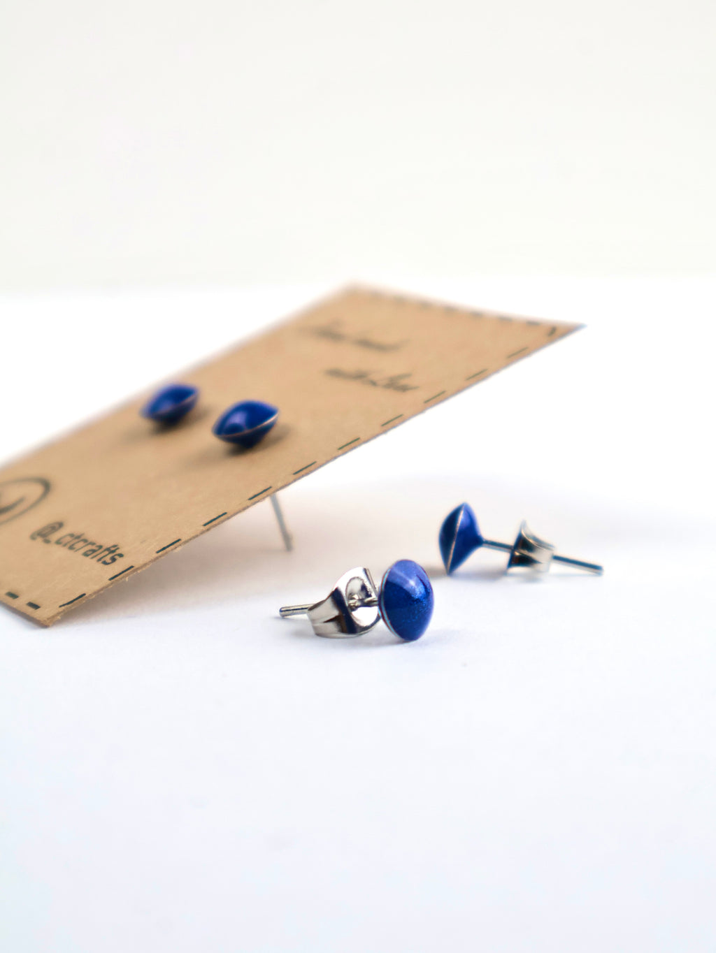 "Deep Blue" Stud Earrings – Resin & Stainless Steel
