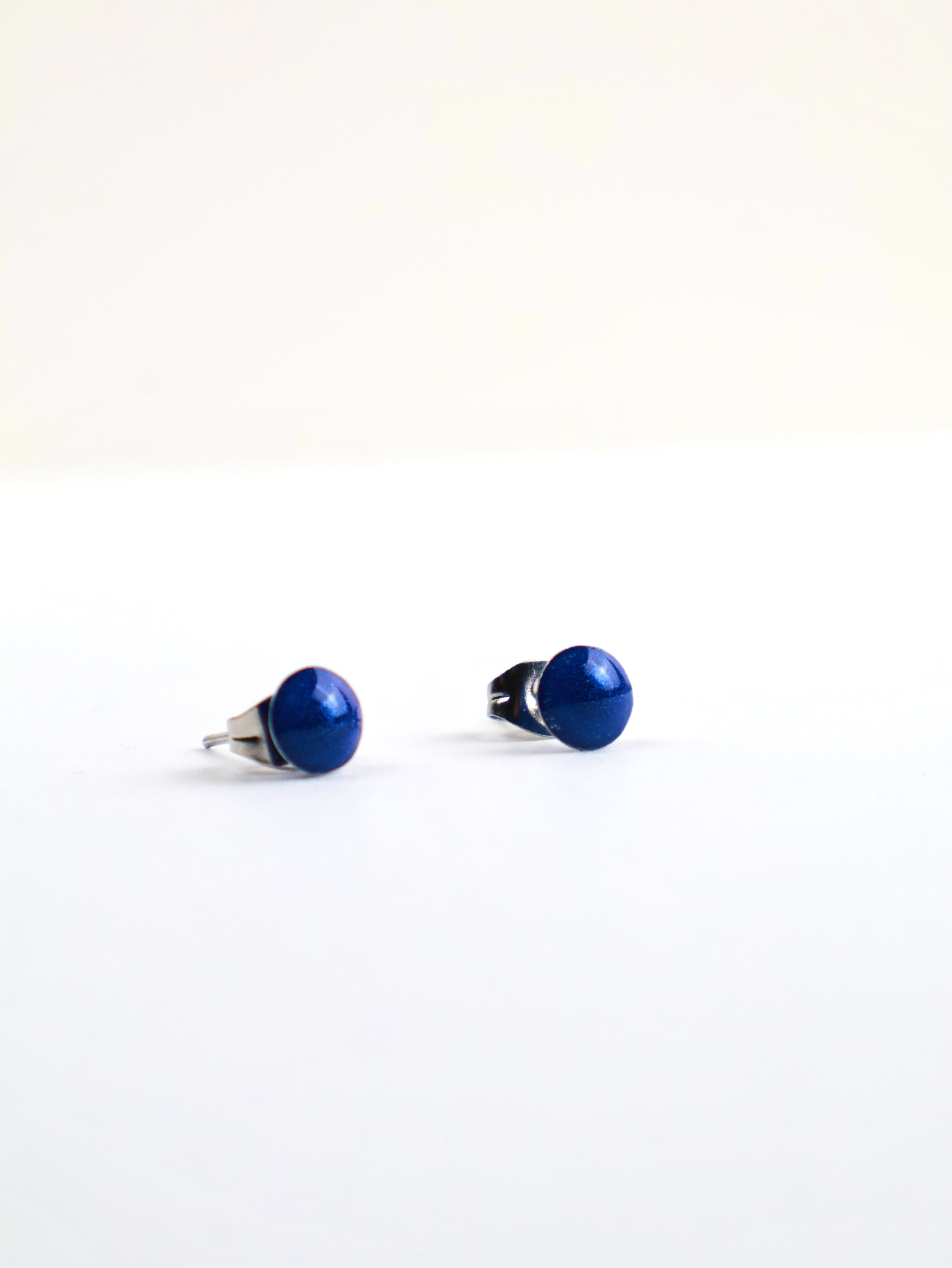 "Deep Blue" Stud Earrings – Resin & Stainless Steel