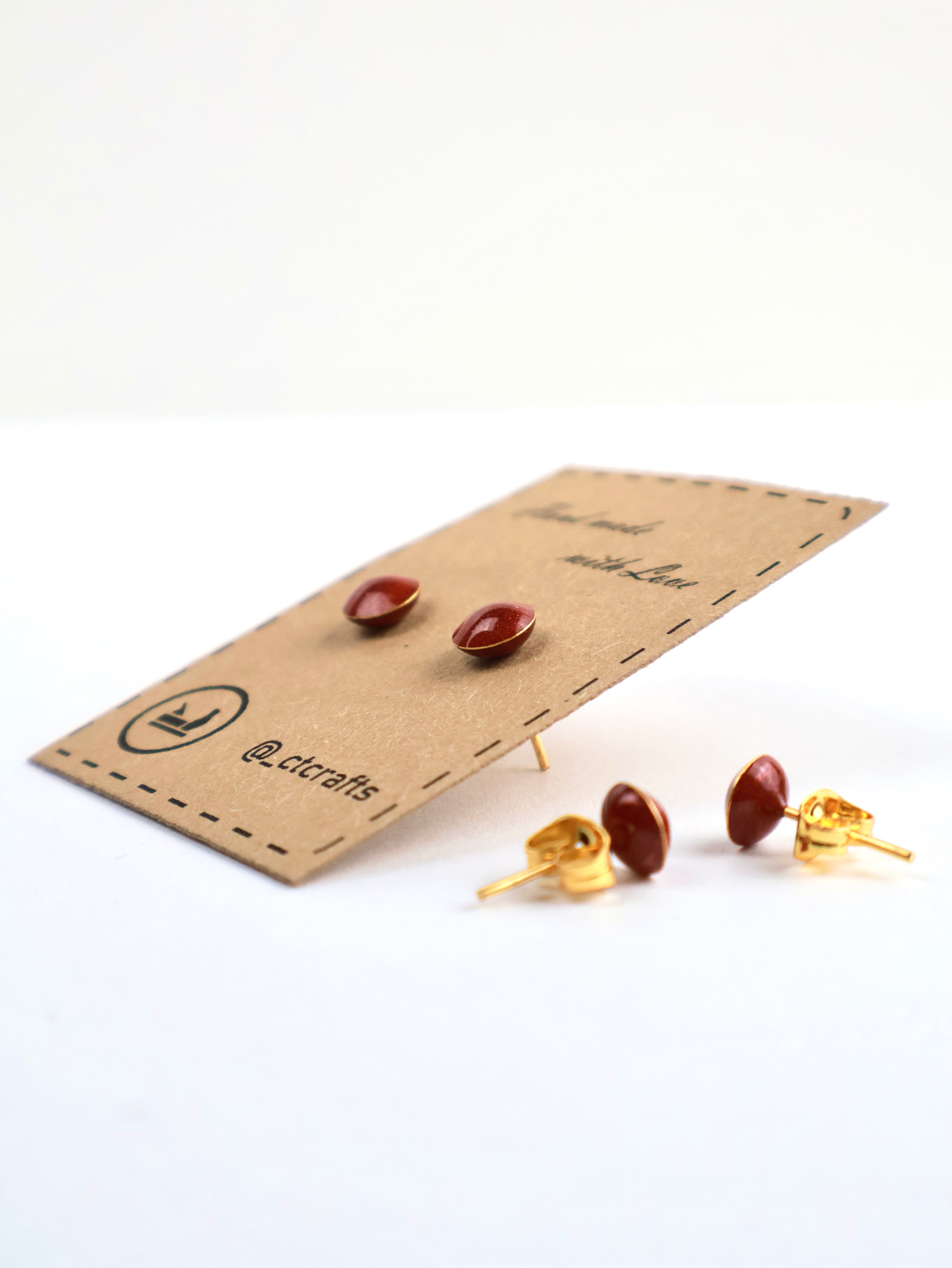 Fire Earth" Stud Earrings – Burgundy Resin & Stainless Steel