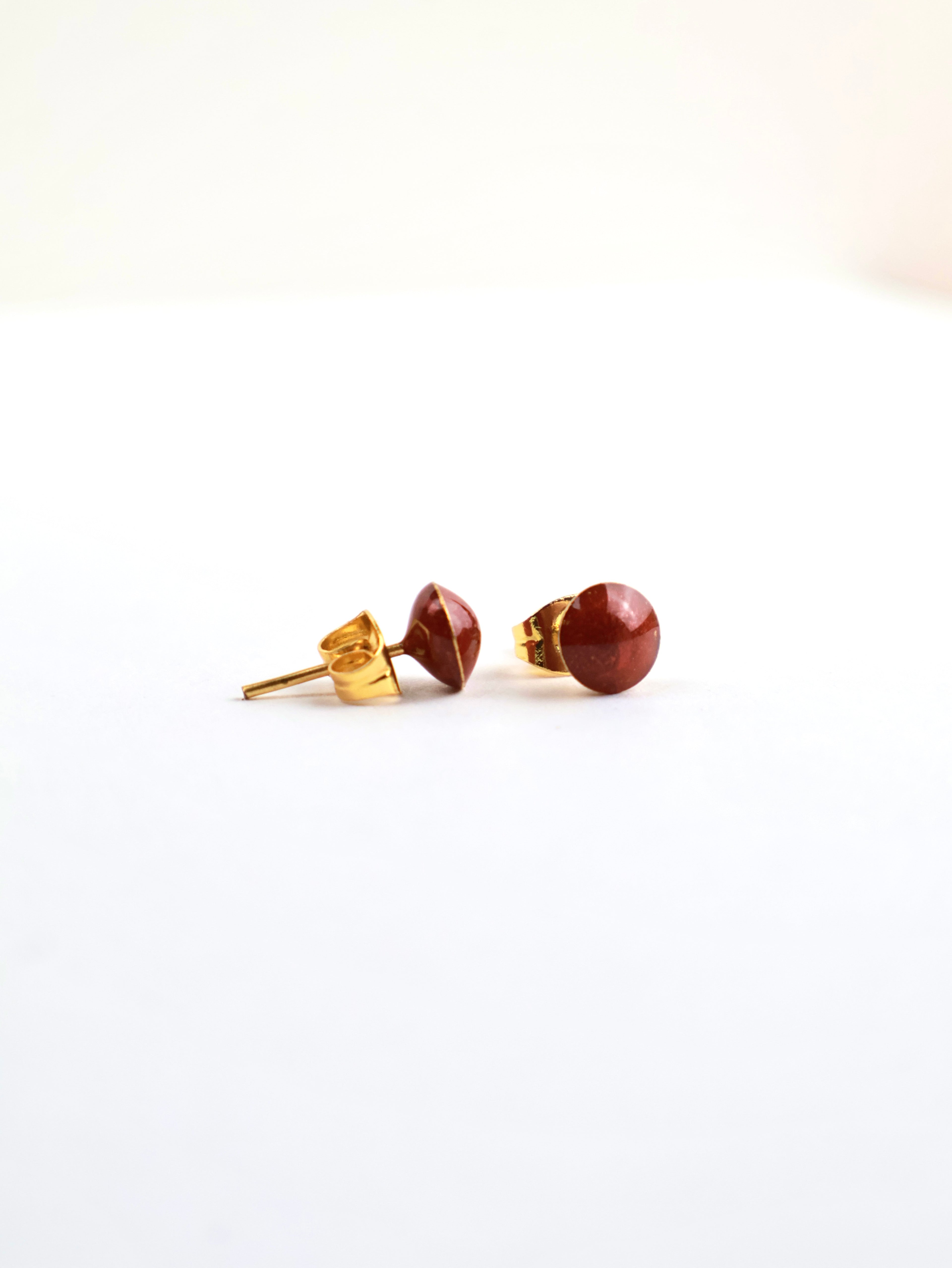 Fire Earth" Stud Earrings – Burgundy Resin & Stainless Steel
