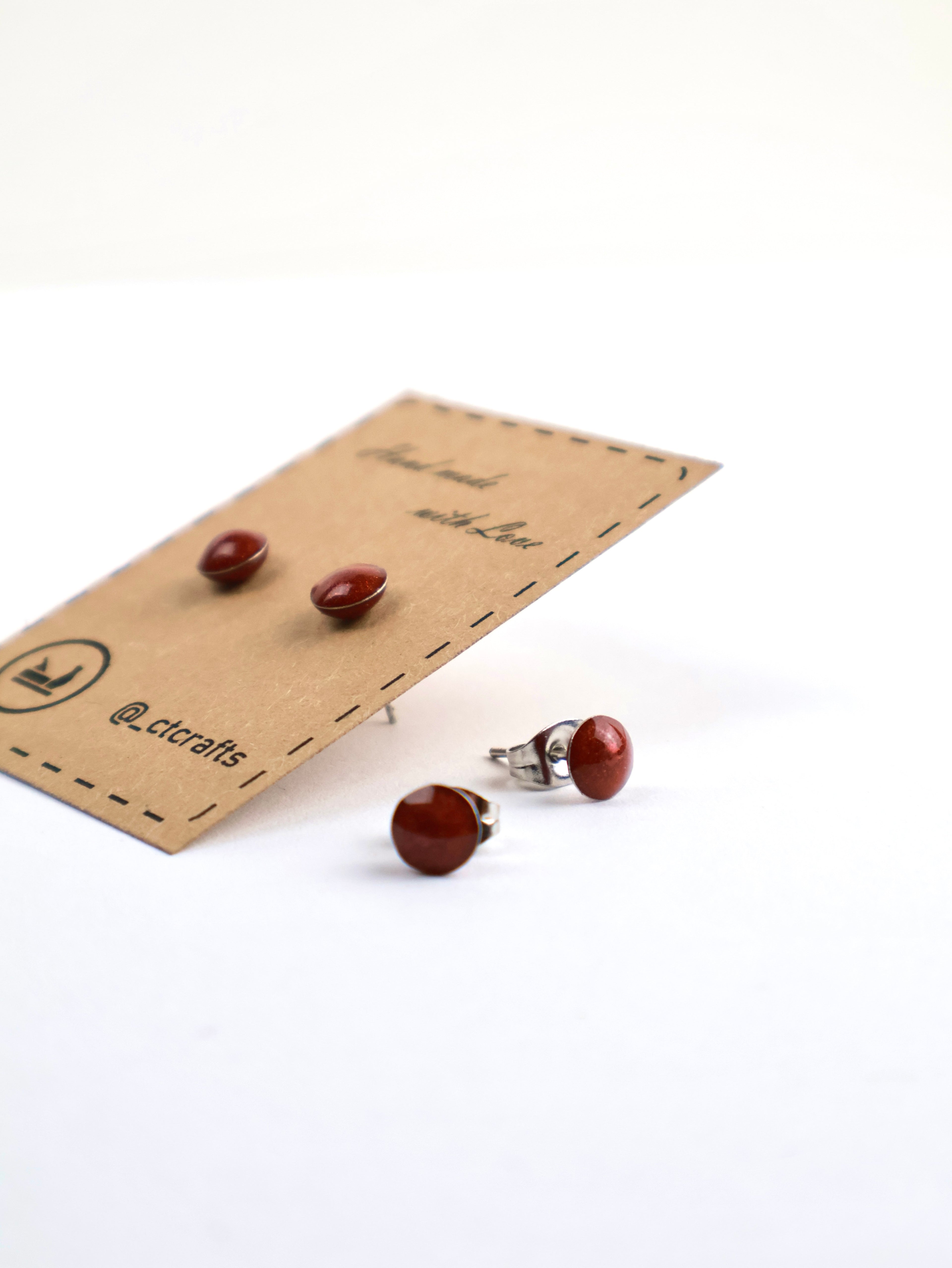 Fire Earth" Stud Earrings – Burgundy Resin & Stainless Steel
